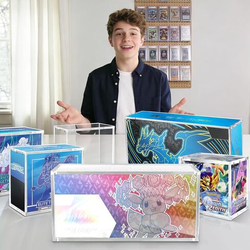 حافظة أكريليك شفافة متوافقة مع صندوق مجموعة Prismatic Evolutions Super Premium Collection، علبة عرض أكريليك سميكة قابلة للتكديس بسمك 8+5 مم لصندوق Prismatic Evolutions SPC مع غطاء مغناطيسي (14.4 بوصة طول × 3.4 بوصة عرض × 6.9 بوصة ارتفاع) in Kuwait
