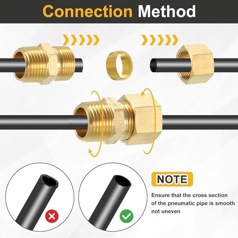 uxcell قطعتان من تركيب الأنابيب النحاسية، 1/4 بوصة OD x 1/2 بوصة NPT تركيب أنبوب ضغط نحاسي ذكر، موصل اتحاد ضغط النحاس، محول اقتران مستقيم نحاسي مناسب لأنابيب 1/4 بوصة in Kuwait