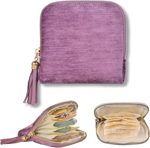 حقيبة مجوهرات للسفر من Forlisea حقائب مجوهرات محمولة بسحاب شرابة حقيبة مجوهرات مخملية حقيبة تخزين المجوهرات الدائرية وحقيبة مخملية محمولة حقيبة مكياج للنساء in Kuwait