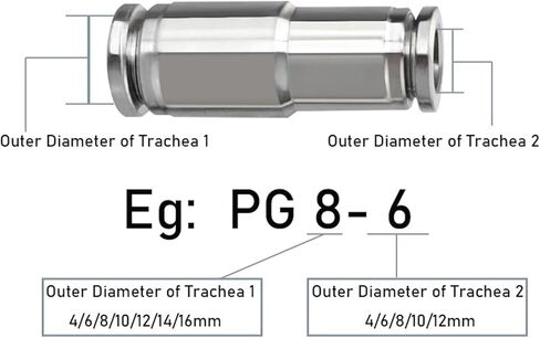 30PCS 304 Stainless Steel Reducer Straight Fittings Trachea Quick Connector Pneumatic Fittings PG6-4/8-6/10-8/12-10(PG12-10) in Kuwait