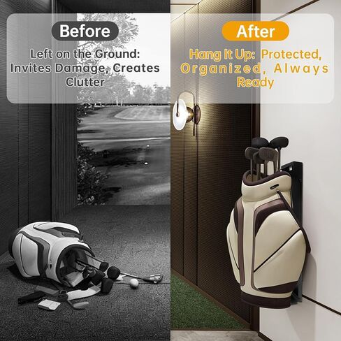 Wall Mount Golf Bag Storage Rack, Black Adjustable Club Dock for Golf Bag with 4 Expansion Bolts, Golf Bag Organizer for Garage, Golfing Clubs, Home, Basement, 36.2" to 48.4" Length Adjustment in Kuwait