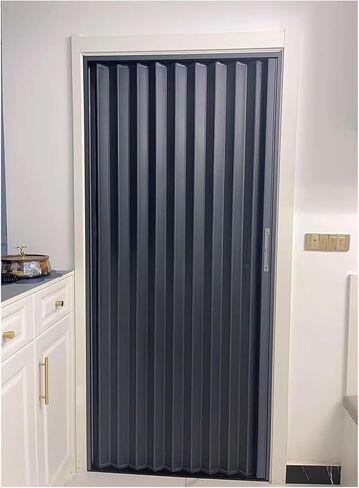 باب أكورديون قابل للطي بطول 80 بوصة للحمام وغرفة النوم والغسيل والمطبخ وغرفة المؤن - باب تجاري من الألومنيوم باللون الرمادي (31 بوصة عرض × 80 بوصة ارتفاع) - حل داخلي أنيق موفر للمساحة in Saudi Arabia