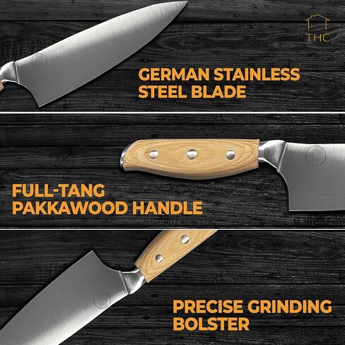The HomeFlow Co’s 8" Chef Knife, Ultra Sharp German High Carbon Stainless Steel Kitchen Knife with Ergonomic Pakka Wood Handle, Full Tang Design, Professional Chef’s Knife with Gift Box in Saudi Arabia
