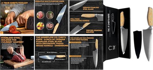 The HomeFlow Co’s 8" Chef Knife, Ultra Sharp German High Carbon Stainless Steel Kitchen Knife with Ergonomic Pakka Wood Handle, Full Tang Design, Professional Chef’s Knife with Gift Box in Saudi Arabia