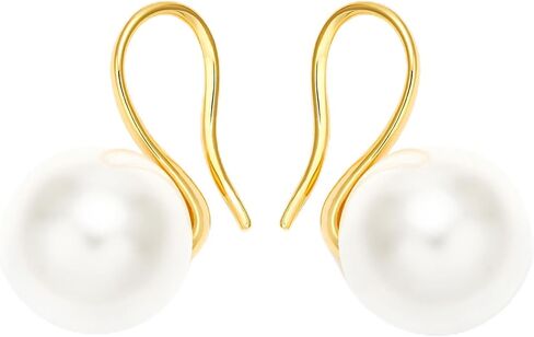 Pearl Earrings for Women 18K Gold Plated Huggie Hoop Earrings with Freshwater Pearls AAAA+ Elegant Leverback Dangle Pearl Earrings Handpicked Hypoallergenic Drop Stud Earrings in Saudi Arabia