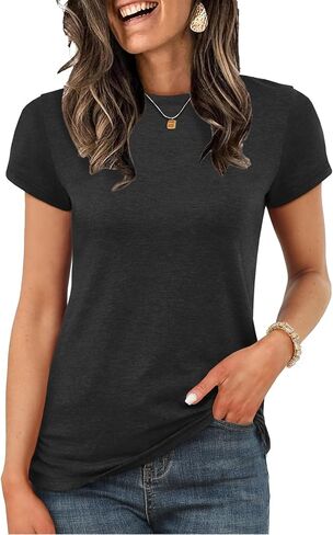 تي شيرت نسائي بأكمام قصيرة من UNCLECAT تي شيرت صيفي أساسي برقبة دائرية كاجوال in Kuwait