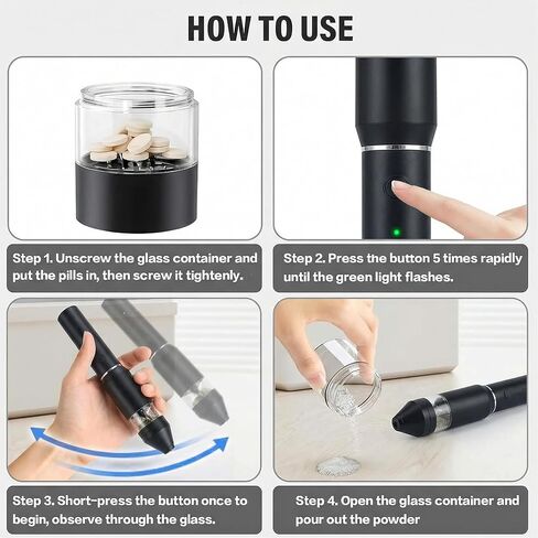 Electric Pill Crusher Grinder -Fine Powder with Stainless Steel Grinding Head for Multiple Large/Small Tablets & Vitamins - Travel-Friendly for Easy Cleaning in Saudi Arabia