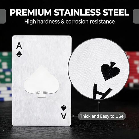 12PCS Poker Card Bottle Openers, Stainless Steel Credit Card Size Beer Bottle Opener, Poker Themed Bottle Can Cap Openers in Saudi Arabia