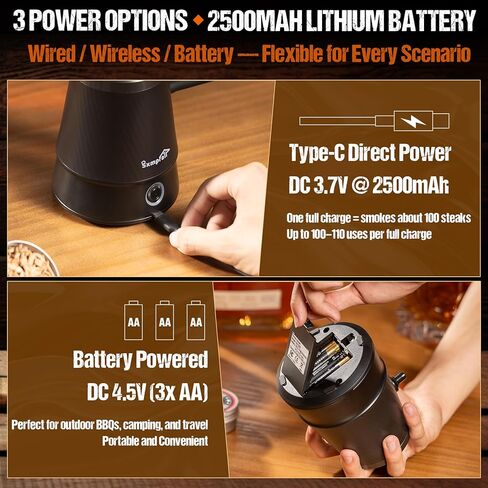 Rechargeable Patented Cold Smoking Gun – 0 Oil Smoke Contact & Prevents Tar Clogging, Type-C/Battery, Handheld Smoke Infuser for Cocktails Meat Cheese & Weed, Ideal Gift for Men (Butane not included) in Kuwait