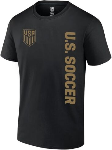 تي شيرت Icon Sports اتحاد كرة القدم الأمريكي USMNT للبالغين بشعار صلب | طباعة جانبية، شعار الذهب الأسود in Saudi Arabia