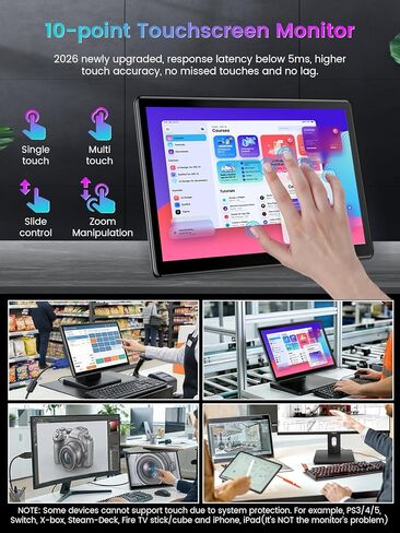 13.3 '' شاشة تعمل باللمس المحمولة ، شاشة الشاشة التي تعمل باللمس Vesa ، 1080p 10-point HDMI VGA Port Ultra-Slim Portable Laptop Monitor لجهاز الكمبيوتر الشخصي Macbook Ps Xbox Switch (13.3 بوصة) 1 in Kuwait