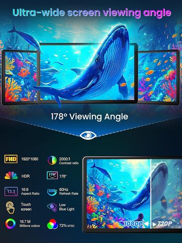 13.3 '' شاشة تعمل باللمس المحمولة ، شاشة الشاشة التي تعمل باللمس Vesa ، 1080p 10-point HDMI VGA Port Ultra-Slim Portable Laptop Monitor لجهاز الكمبيوتر الشخصي Macbook Ps Xbox Switch (13.3 بوصة) 1 in Kuwait