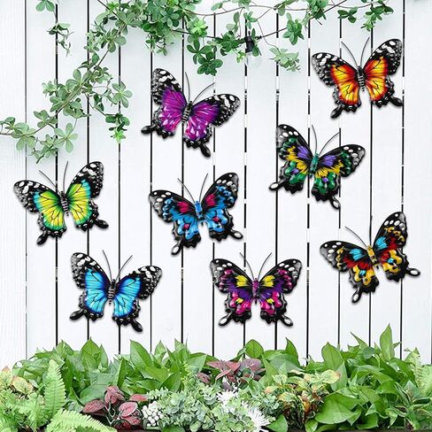 ULENDIS 4 Pack Metal Butterfly Wall Art Outdoor Decor, 9.8in Colorful Fence Wall Art Decor, Wall Sculpture Hanging Decoration for Garden Yard Living Room Bedroom Patio Balcony in Kuwait