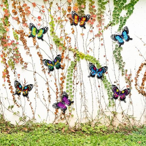 ULENDIS 4 Pack Metal Butterfly Wall Art Outdoor Decor, 9.8in Colorful Fence Wall Art Decor, Wall Sculpture Hanging Decoration for Garden Yard Living Room Bedroom Patio Balcony in Kuwait
