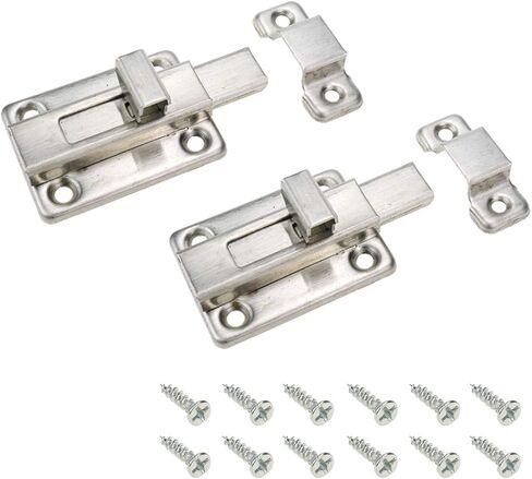 Geesatis 2 Pcs Sliding Lock Barrel Bolt Stainless Steel Sliding Latch Lock Barrel Bolt for Chests Cabinets Door Lock Bird Cage Lock Replacement, with Mounting Screws, Silver in Saudi Arabia