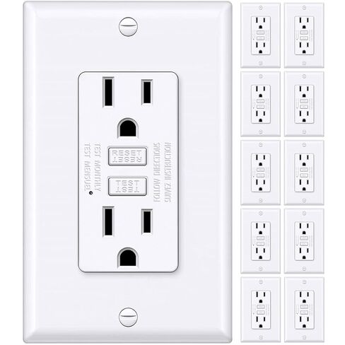 مخرج BESTTEN GFCI 15 أمبير بتصميم نحيف للغاية، منفذ كهربائي GFI مع مؤشر LED، وعاء GFCI غير مقاوم للتلاعب، لوحة حائط متضمنة، معتمد من ETL، 10 عبوات، أبيض in Kuwait