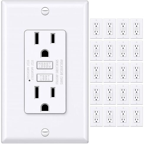 مخرج BESTTEN GFCI 15 أمبير بتصميم نحيف للغاية، منفذ كهربائي GFI مع مؤشر LED، وعاء GFCI غير مقاوم للتلاعب، لوحة حائط متضمنة، معتمد من ETL، 10 عبوات، أبيض in Kuwait