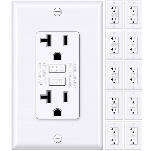 مخرج BESTTEN GFCI 15 أمبير بتصميم نحيف للغاية، منفذ كهربائي GFI مع مؤشر LED، وعاء GFCI غير مقاوم للتلاعب، لوحة حائط متضمنة، معتمد من ETL، 10 عبوات، أبيض in Kuwait