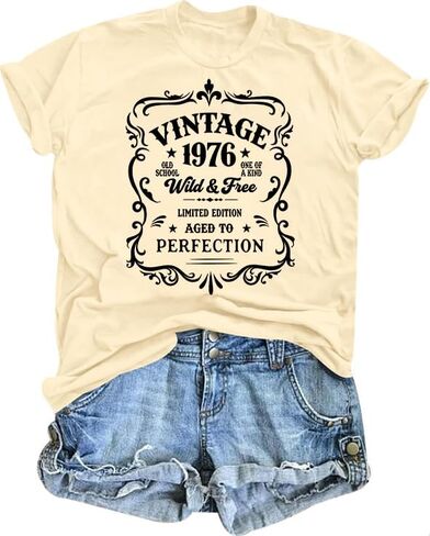50th 60th Birthday Gift for Women Vintage 1976 1966 Tshirt Birthday Party Tee Graphic Short Sleeve Tops in Saudi Arabia