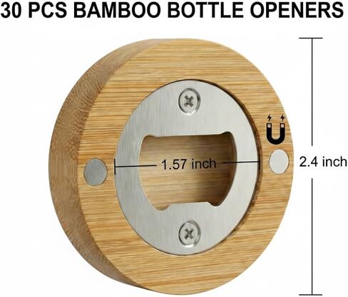 30PCS Magnetic Bottle Opener Bulk, Natural Wooden Beer Fridge Magnet Blanks with Insert for DIY Custom Personalized Wedding Favor, Wood Openers Tool for Refrigerator Kitchen Bar in Saudi Arabia