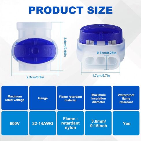 SINCODA 20PCS 3 Way Waterproof Wire Connectors for Outdoor Use with Gel Filler, 22-14 AWG Self-Stripping Electrical Pigtail Connectors 314-BOX in Kuwait