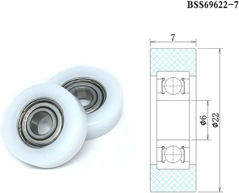حزمة من 5 بكرات مطلية بوم مقاس 6 × 22 × 7 مم مع محامل BS69622-7 قطر داخلي 6 مم قطر 22 مم عجلات توجيه مسطحة من النايلون عجلات درج صغيرة in Kuwait