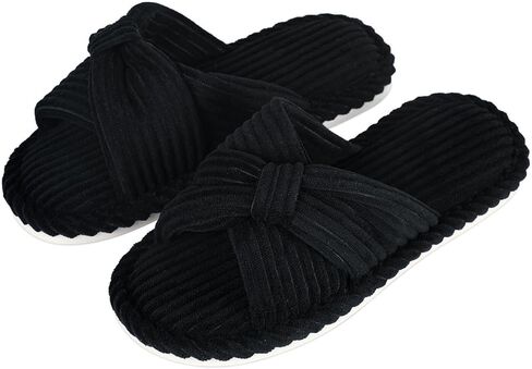 Cross Band Slippers For Women Indoor Corduroy Bow Open Toe Slippers Memory Foam Outdoor Shoes in Saudi Arabia