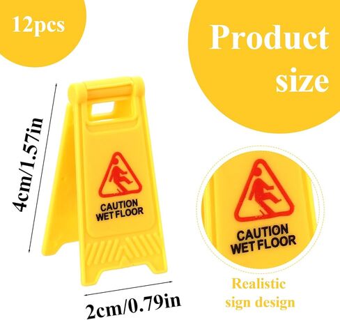 12 Pcs Mini Wet Floor Sign, Yellow Warning Sign Double Sided Safety Warning Mini Traffic Signs Plastic Street Caution Wet Floor Safety Education Toy for Desk in Saudi Arabia