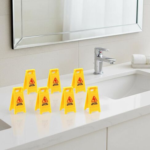12 Pcs Mini Wet Floor Sign, Yellow Warning Sign Double Sided Safety Warning Mini Traffic Signs Plastic Street Caution Wet Floor Safety Education Toy for Desk in Saudi Arabia