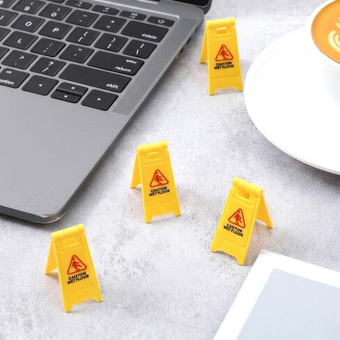 12 Pcs Mini Wet Floor Sign, Yellow Warning Sign Double Sided Safety Warning Mini Traffic Signs Plastic Street Caution Wet Floor Safety Education Toy for Desk in Saudi Arabia