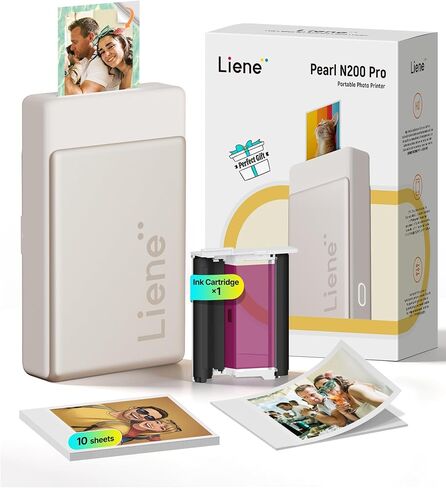 Liene Pearl N200 Pro Portable Photo Printer, Instant Mini Picture Printer for iPhone Smartphone, Thermal Dye Sublimation, Bluetooth Sticker Printer 50 Sheets 2x3 Adhesive Paper & 5 Cartridges, Gold in Saudi Arabia