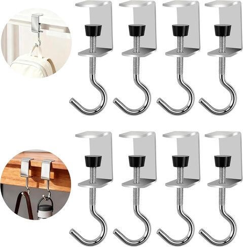 Heavy-Duty Desk Hook Table Clamp Hooks Hanging Bag Backpack, 6 Pcs Metal Rust-Resistant Shelf Hooks, Adjustable Desktop Mounting Hook (6 pcs) in Kuwait