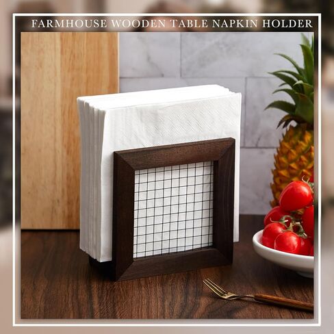 Kathfly Farmhouse Wooden Napkin Holder for Tables, Rustic Napkin Holder Dispenser for Kitchen Dining Country Decor for Counter, 5.5 x 3 x 5.5 in Saudi Arabia