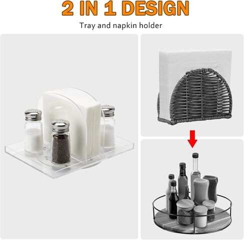 حامل مناديل دوار للطاولة، أكريليك يحمل المناديل وهزازات الملح والفلفل | موزع مناديل للطاولة والحمام الحديث والمطبخ وديكور طاولة الطعام in Kuwait