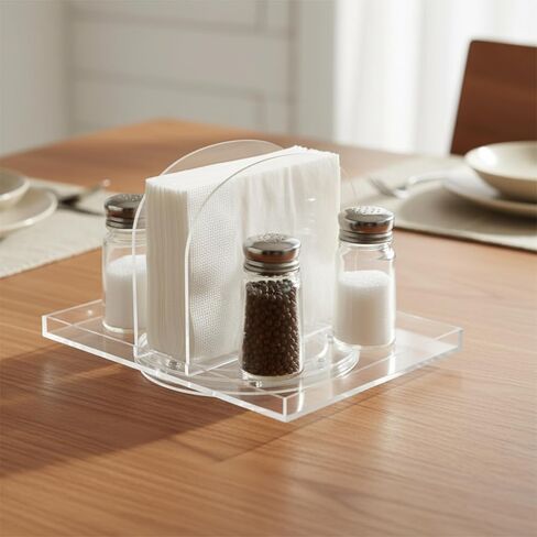 حامل مناديل دوار للطاولة، أكريليك يحمل المناديل وهزازات الملح والفلفل | موزع مناديل للطاولة والحمام الحديث والمطبخ وديكور طاولة الطعام in Kuwait
