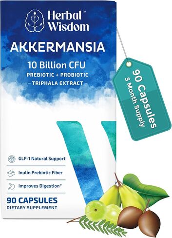 Akkermansia Probiotic 10 Billion CFU - Advanced GLP-1 Support, Probiotic+Prebiotic | for Gut & Metabolism Support - No Bloating | with Inulin & Triphala | (90 Capsules - 3 Month Supply) in Saudi Arabia