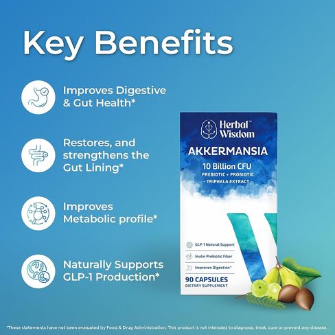 Akkermansia Probiotic 10 Billion CFU - Advanced GLP-1 Support, Probiotic+Prebiotic | for Gut & Metabolism Support - No Bloating | with Inulin & Triphala | (90 Capsules - 3 Month Supply) in Saudi Arabia