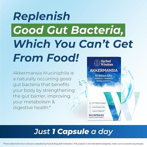 Akkermansia Probiotic 10 Billion CFU - Advanced GLP-1 Support, Probiotic+Prebiotic | for Gut & Metabolism Support - No Bloating | with Inulin & Triphala | (90 Capsules - 3 Month Supply) in Saudi Arabia