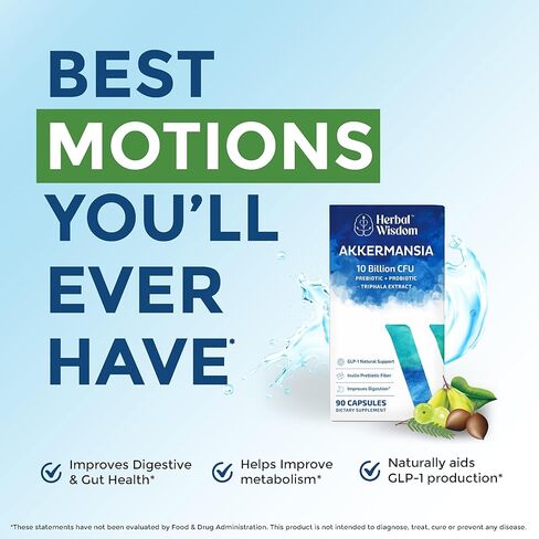 Akkermansia Probiotic 10 Billion CFU - Advanced GLP-1 Support, Probiotic+Prebiotic | for Gut & Metabolism Support - No Bloating | with Inulin & Triphala | (90 Capsules - 3 Month Supply) in Saudi Arabia