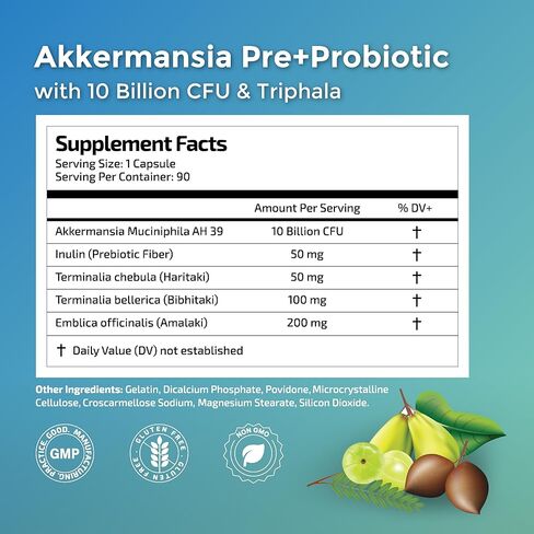 Akkermansia Probiotic 10 Billion CFU - Advanced GLP-1 Support, Probiotic+Prebiotic | for Gut & Metabolism Support - No Bloating | with Inulin & Triphala | (90 Capsules - 3 Month Supply) in Saudi Arabia