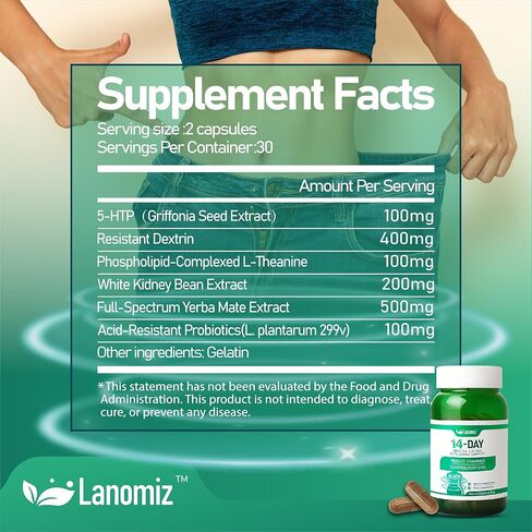 14DAY Appetite & Craving Control Gut Health Complex Featuring Delayed-Release Probiotics & White Kidney Bean Extract 5-HTP(5-hydroxytryptophan) 60 Vegetarian Capsules in Saudi Arabia