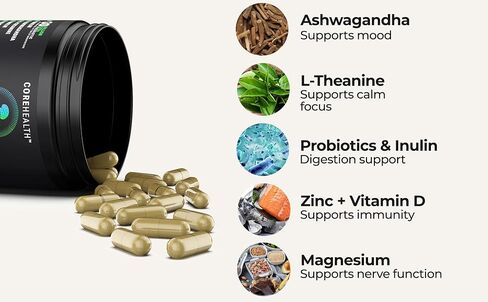 Gut-Brain Synergy Probiotic & Nootropic – 30Billion CFU Psychobiotic + Prebiotic with Ashwagandha, L-Theanine & Zinc for Gut Health, Mood Support, Stress Relief, Bloating Relief & Brain Focus & Memory in Saudi Arabia