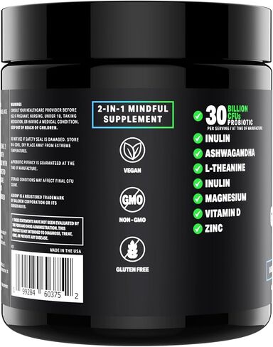 Gut-Brain Synergy Probiotic & Nootropic – 30Billion CFU Psychobiotic + Prebiotic with Ashwagandha, L-Theanine & Zinc for Gut Health, Mood Support, Stress Relief, Bloating Relief & Brain Focus & Memory in Saudi Arabia