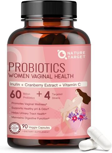 NATURE TARGET Vaginal Probiotics for Women, pH Balance for Women with Probiotic, Prebiotics, Cranberry & Vitamin C, Support Odor Control, Flora Balance, Urinary & Digestive Health, 90 Vegan Capsules in Saudi Arabia