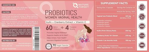 NATURE TARGET Vaginal Probiotics for Women, pH Balance for Women with Probiotic, Prebiotics, Cranberry & Vitamin C, Support Odor Control, Flora Balance, Urinary & Digestive Health, 90 Vegan Capsules in Saudi Arabia