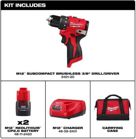 ميلووكي اليكتريك - M12 SUBCOMPACT BRUSHLESS 3/8 بوصة طقم الحفر/السائق in Saudi Arabia