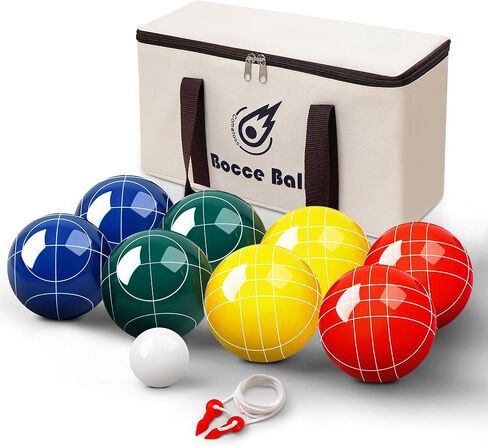 Bocce Ball Set 90mm (Regulation Size & Weight), 8 Resin Bochi Balls, Includes Pallino, Carrying Bag & Measuring Rope, Outdoor Sports Game for Family Backyard, Lawn, Cour t& Beach (2-8 Players) in Saudi Arabia