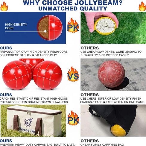 Bocce Ball Set 90mm (Regulation Size & Weight), 8 Resin Bochi Balls, Includes Pallino, Carrying Bag & Measuring Rope, Outdoor Sports Game for Family Backyard, Lawn, Cour t& Beach (2-8 Players) in Saudi Arabia
