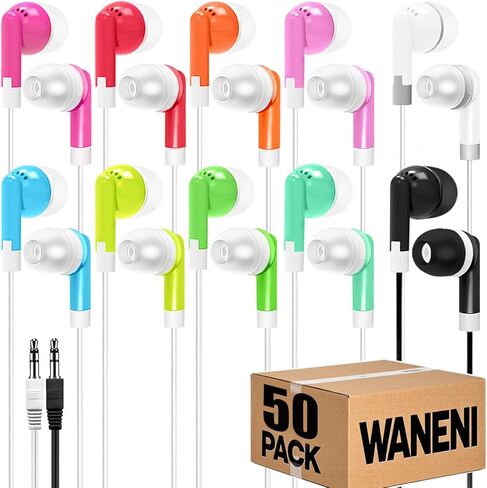 Wholesale Bulk Earbuds Headphones 100 Pack Class Set for School Classroom Students Kids Children Toddler Boys Girls Teen Adults(Mixed Colors,100 Pack) in Saudi Arabia
