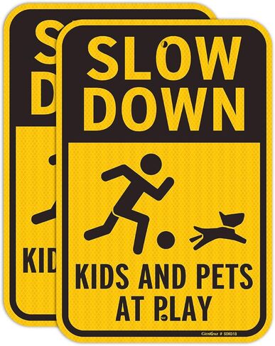 GicnKeuz Slow Down Kids and Pets at Play Sign, 18 x 12 Inches Slow Children at Play Sign for Streets & Neighborhoods, Engineer-Grade Reflective Aluminum, Rustproof & Fade-Resistant, Outdoor Use. (2 Pack) in Saudi Arabia